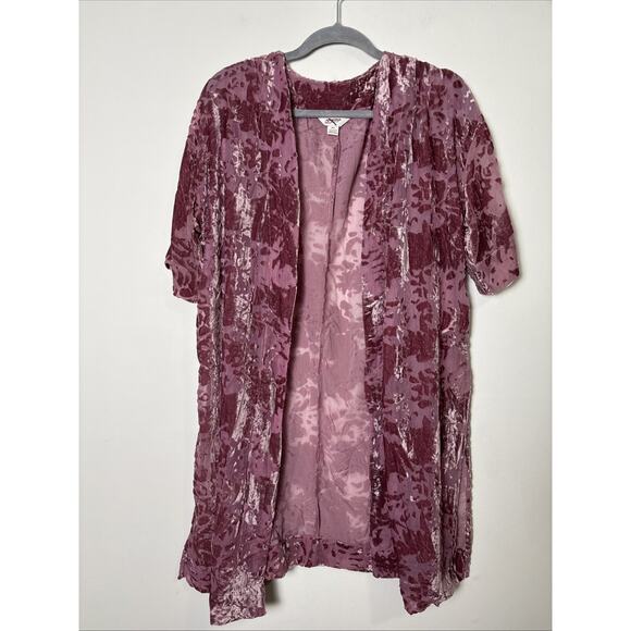 Arizona Velvet Burnout Kimono Size M/L Dark Pink Floral Boho Fairy Grunge Open - Picture 1 of 8